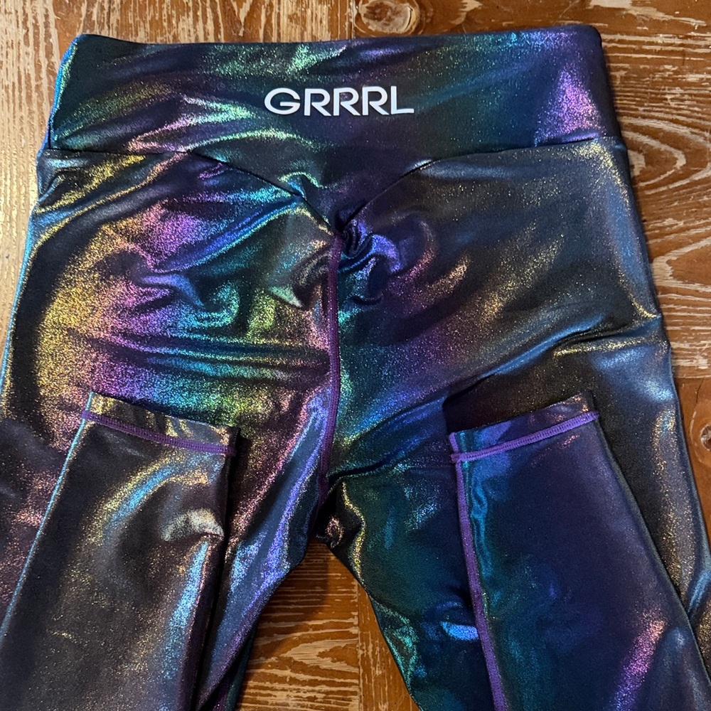 GRRRL Iridescent Rainbow Multicolor Athletic Leggings - Picture 2 of 5
